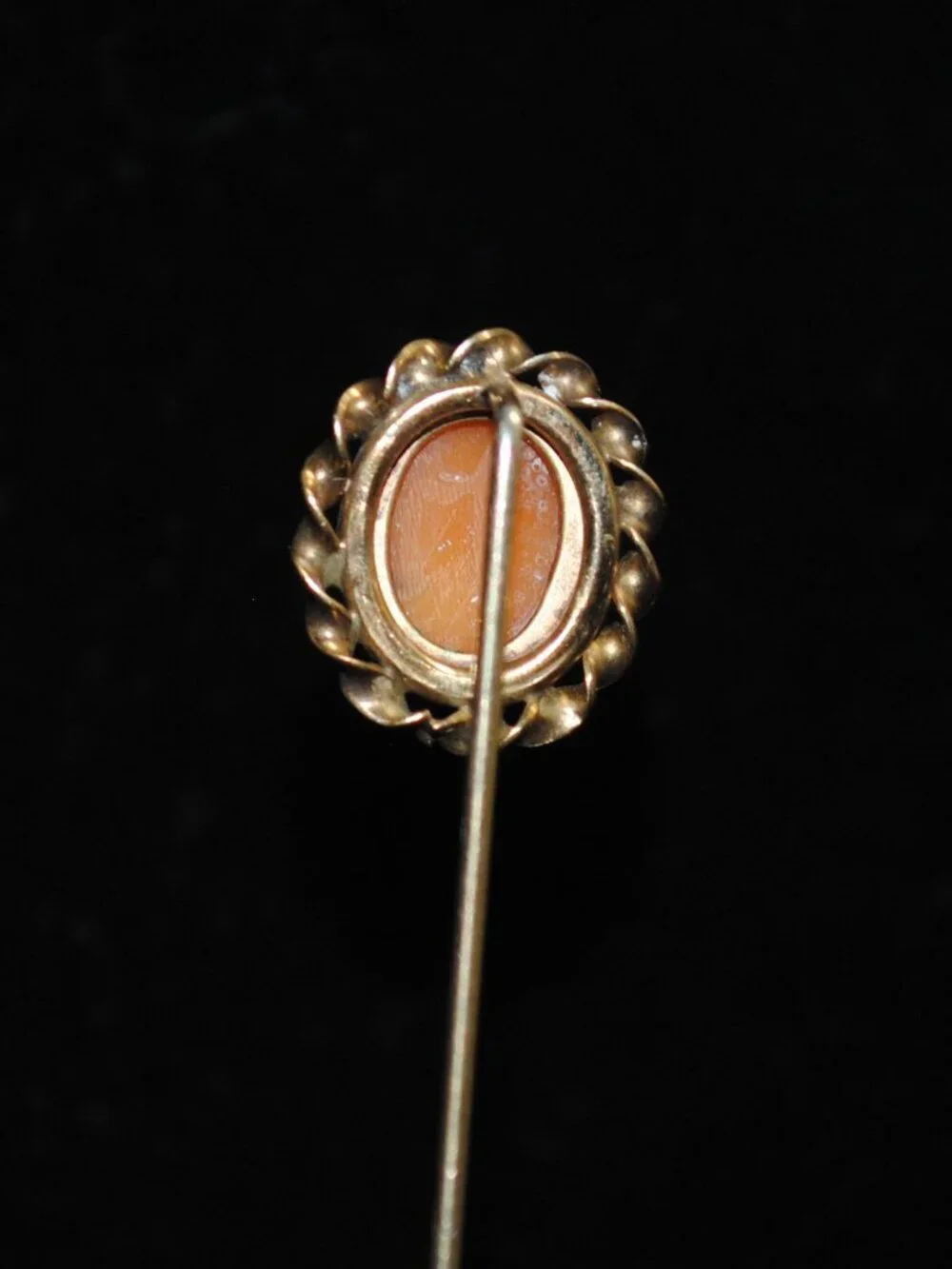 Vintage Carved Shell Cameo Stick / Tie Pin with Rope Twist Border